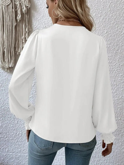 Surplice Smocked Lantern Sleeve Blouse - Your Second Look