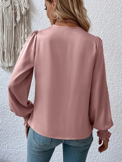 Surplice Smocked Lantern Sleeve Blouse - Your Second Look
