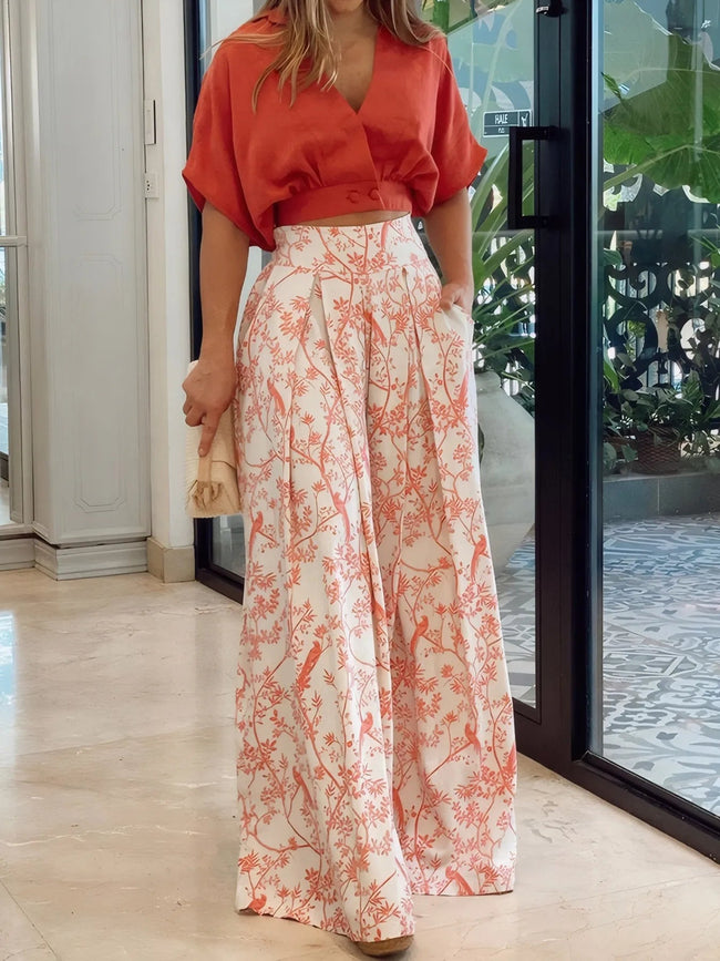 Surplice Top and High Waist Pants Set - Your Second Look