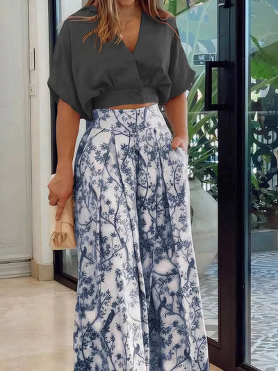 Surplice Top and High Waist Pants Set - Your Second Look
