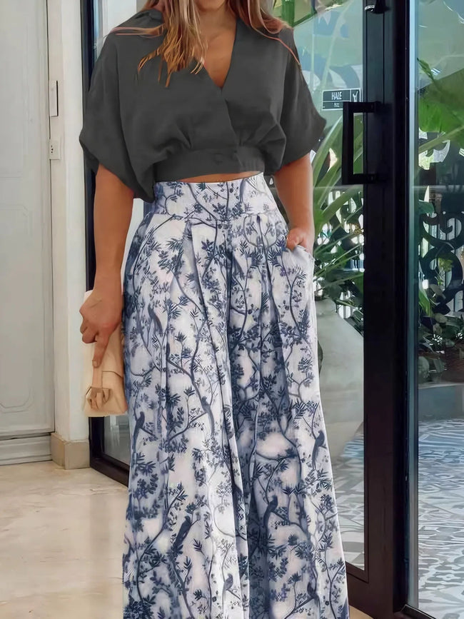 Surplice Top and High Waist Pants Set - Your Second Look