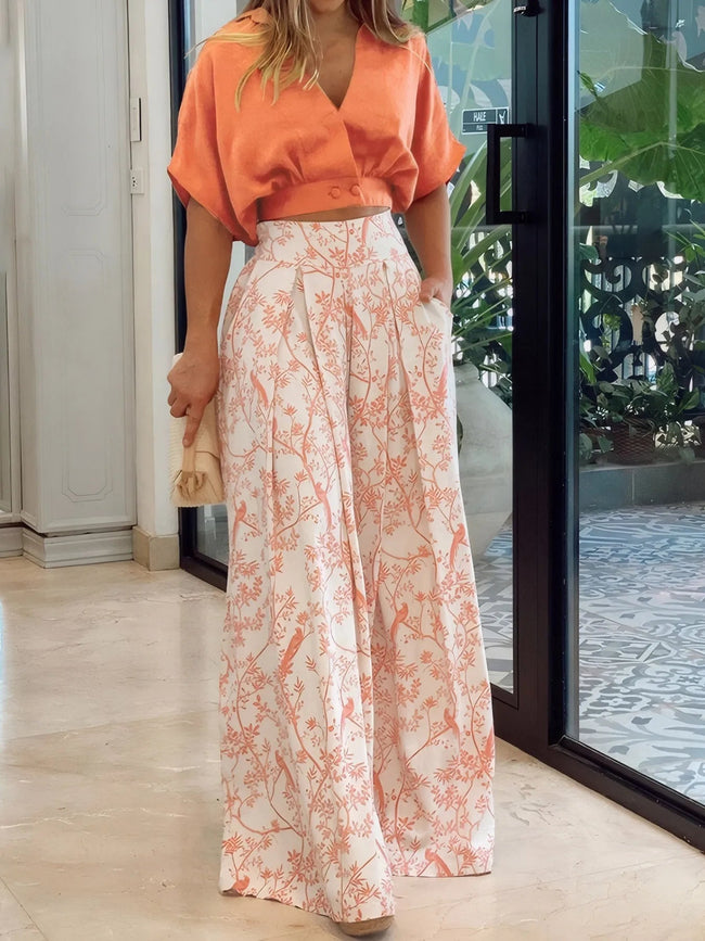 Surplice Top and High Waist Pants Set - Your Second Look