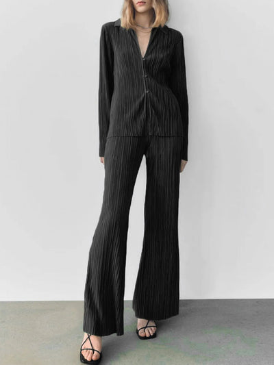 Texture Long Sleeve Top and Pants Lounge Set - Your Second Look