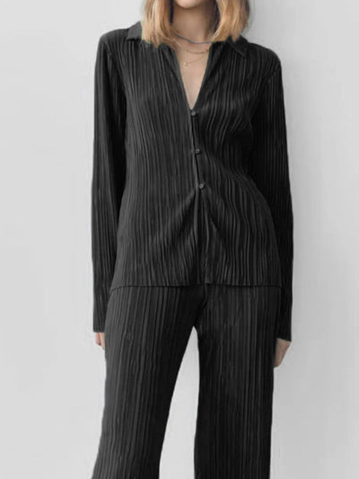 Texture Long Sleeve Top and Pants Lounge Set - Your Second Look