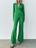 Texture Long Sleeve Top and Pants Lounge Set - Your Second Look