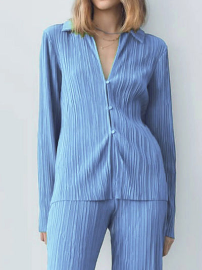 Texture Long Sleeve Top and Pants Lounge Set - Your Second Look