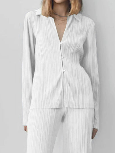 Texture Long Sleeve Top and Pants Lounge Set - Your Second Look