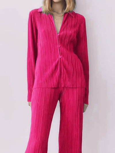 Texture Long Sleeve Top and Pants Lounge Set - Your Second Look