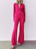 Texture Long Sleeve Top and Pants Lounge Set - Your Second Look