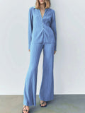 Texture Long Sleeve Top and Pants Lounge Set - Your Second Look