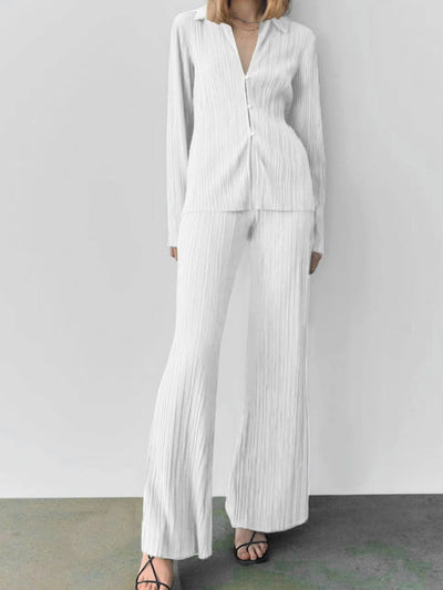 Texture Long Sleeve Top and Pants Lounge Set - Your Second Look