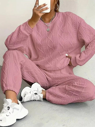 Texture Round Neck Top and Pants Set - Your Second Look