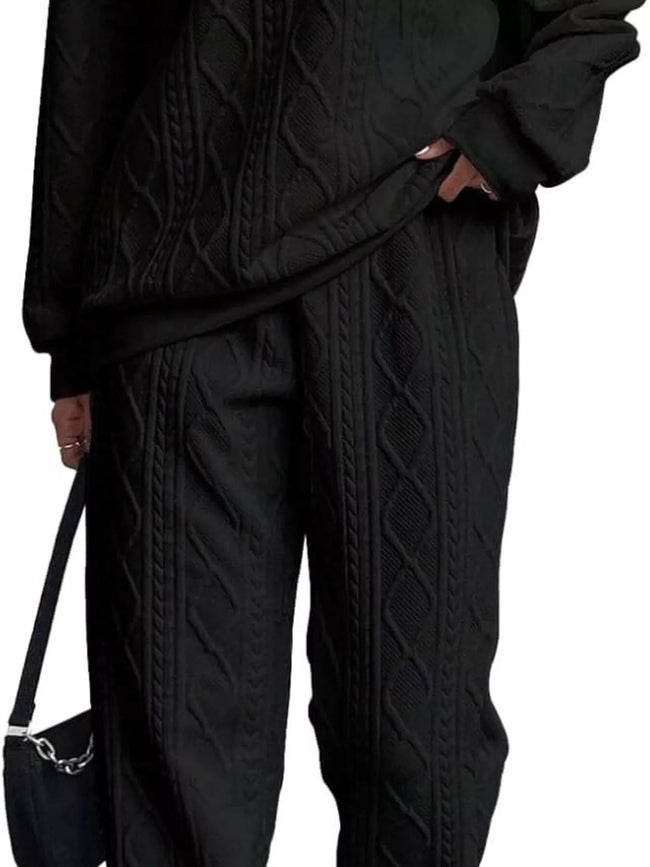 Texture Round Neck Top and Pants Set - Your Second Look