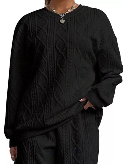 Texture Round Neck Top and Pants Set - Your Second Look