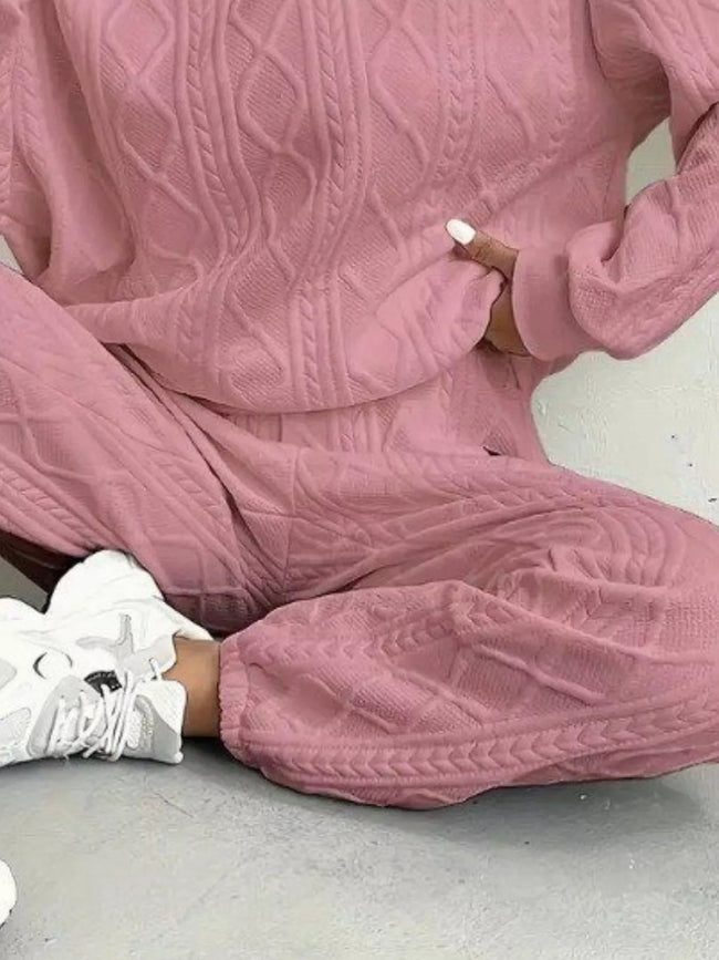 Texture Round Neck Top and Pants Set - Your Second Look