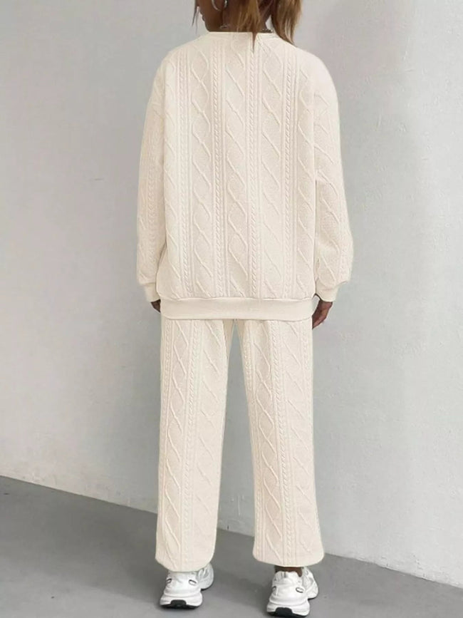 Texture Round Neck Top and Pants Set - Your Second Look