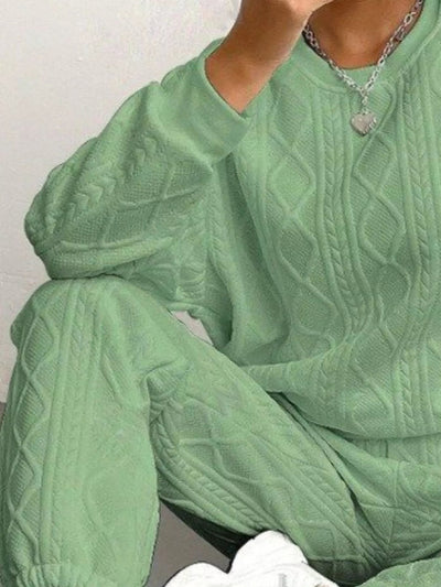 Texture Round Neck Top and Pants Set - Your Second Look