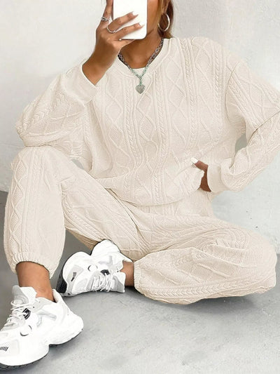 Texture Round Neck Top and Pants Set - Your Second Look