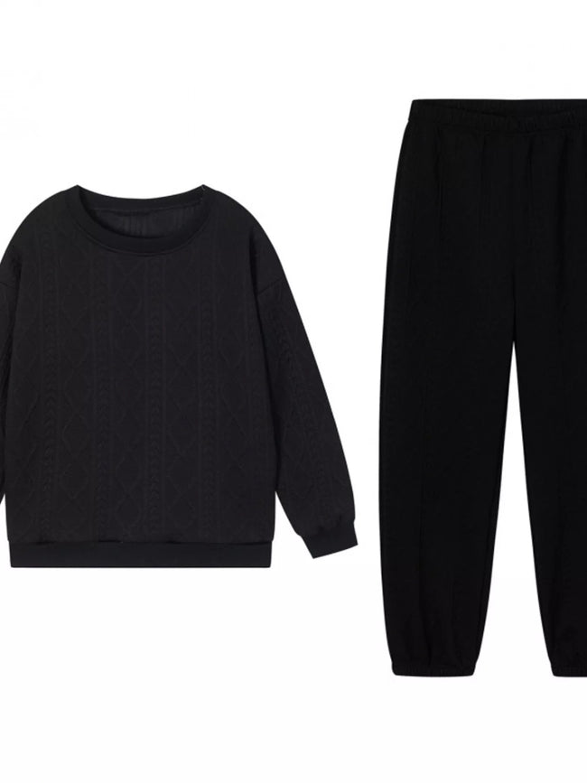 Texture Round Neck Top and Pants Set - Your Second Look