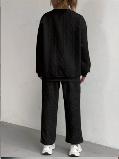 Texture Round Neck Top and Pants Set - Your Second Look