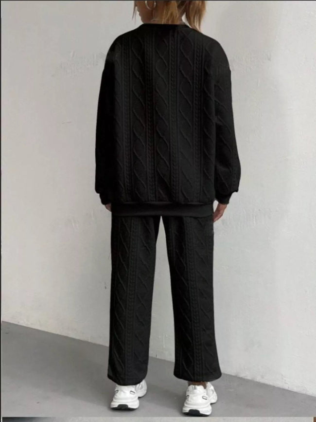 Texture Round Neck Top and Pants Set - Your Second Look