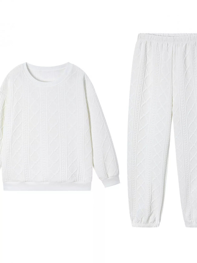 Texture Round Neck Top and Pants Set - Your Second Look