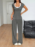 Textured Short Sleeve Top and Pants Set - Your Second Look