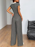 Textured Short Sleeve Top and Pants Set - Your Second Look