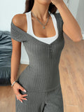 Textured Short Sleeve Top and Pants Set - Your Second Look