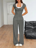 Textured Short Sleeve Top and Pants Set - Your Second Look