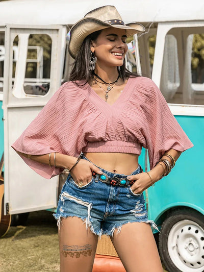 Textured V - Neck Crop Top - Your Second Look