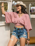 Textured V - Neck Crop Top - Your Second Look