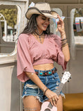 Textured V - Neck Crop Top - Your Second Look
