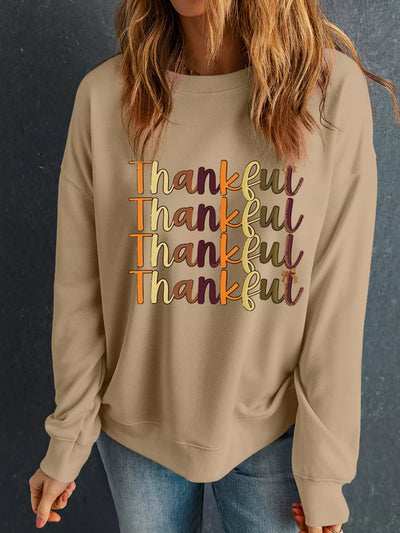 Thankful Repeated Print Drop Shoulder Sweatshirt - Your Second Look