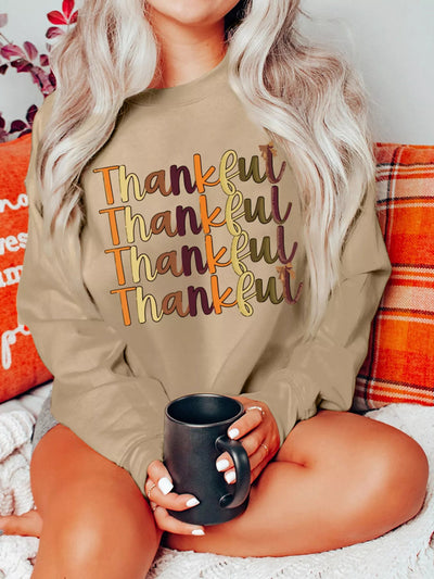 Thankful Repeated Print Drop Shoulder Sweatshirt - Your Second Look