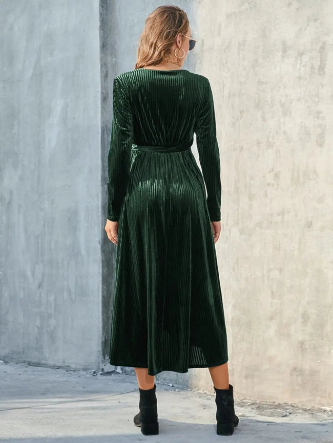 Tie Front Long Sleeve Slit Dress - Your Second Look
