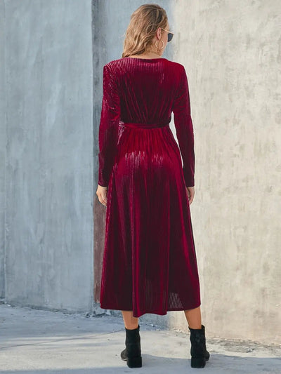 Tie Front Long Sleeve Slit Dress - Your Second Look