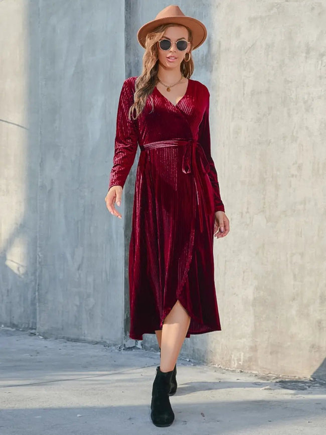 Tie Front Long Sleeve Slit Dress - Your Second Look