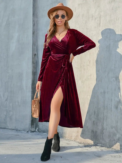 Tie Front Long Sleeve Slit Dress - Your Second Look