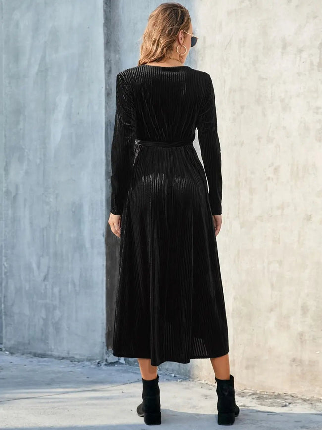 Tie Front Long Sleeve Slit Dress - Your Second Look