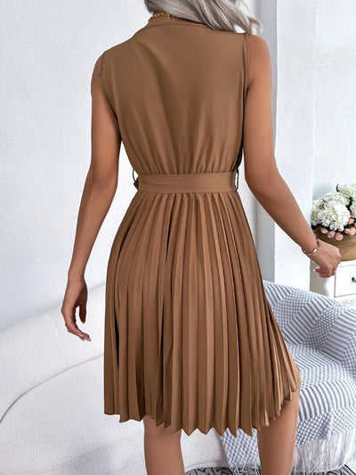 Tied Surplice Sleeveless Pleated Dress - Your Second Look