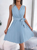 Tied Surplice Sleeveless Pleated Dress - Your Second Look