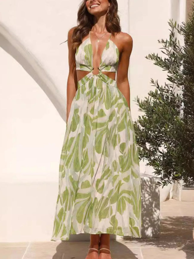 Tropical Print Backless Maxi Sleeveless Dress - Your Second Look