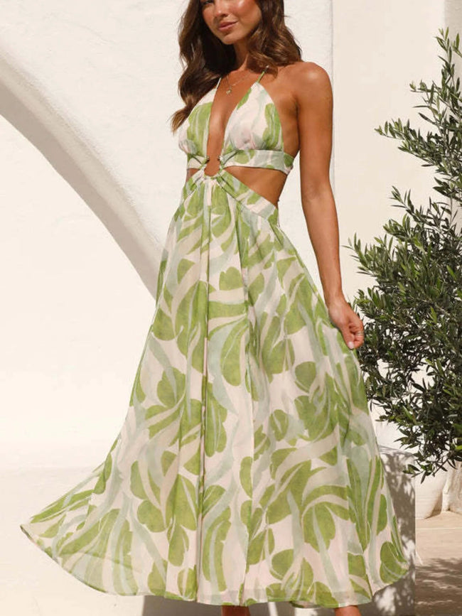 Tropical Print Backless Maxi Sleeveless Dress - Your Second Look