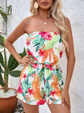 Tropical Print Strapless Elastic Waist Romper - Your Second Look