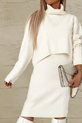 Turtleneck Dropped Shoulder Sweater and Dress Sweater Set - Your Second Look