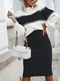Two - Tone Ribbed Knit Top and Skirt Sweater Set - Your Second Look