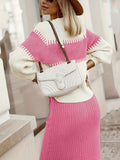Two - Tone Ribbed Knit Top and Skirt Sweater Set - Your Second Look