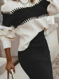 Two - Tone Ribbed Knit Top and Skirt Sweater Set - Your Second Look