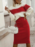 Two - Tone Ribbed Knit Top and Skirt Sweater Set - Your Second Look